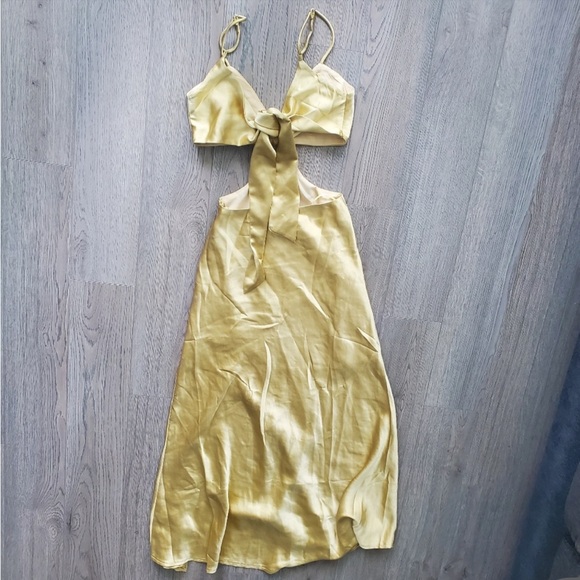 ACAPULCO CAMI STRAP TIED BACK SATIN MAXI DRESS LEMON - Picture 9 of 9